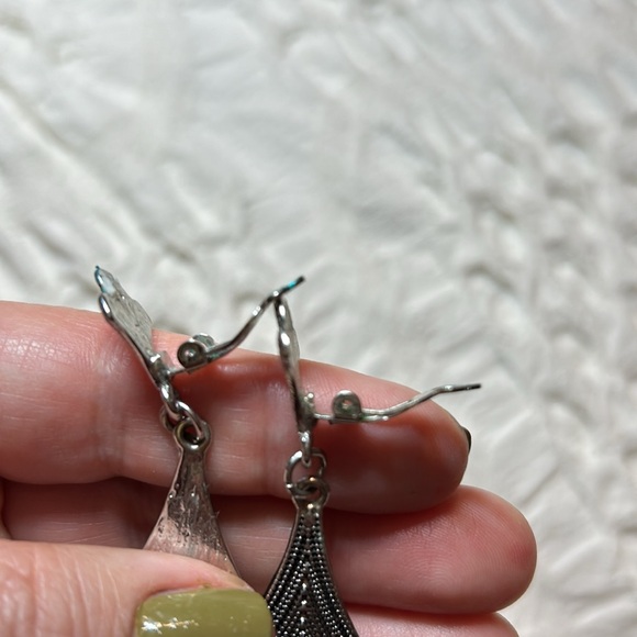 Set of 4 silver colored costume clip on earrings bundle 3 dangle and 1 hoop EUC - Picture 8 of 11